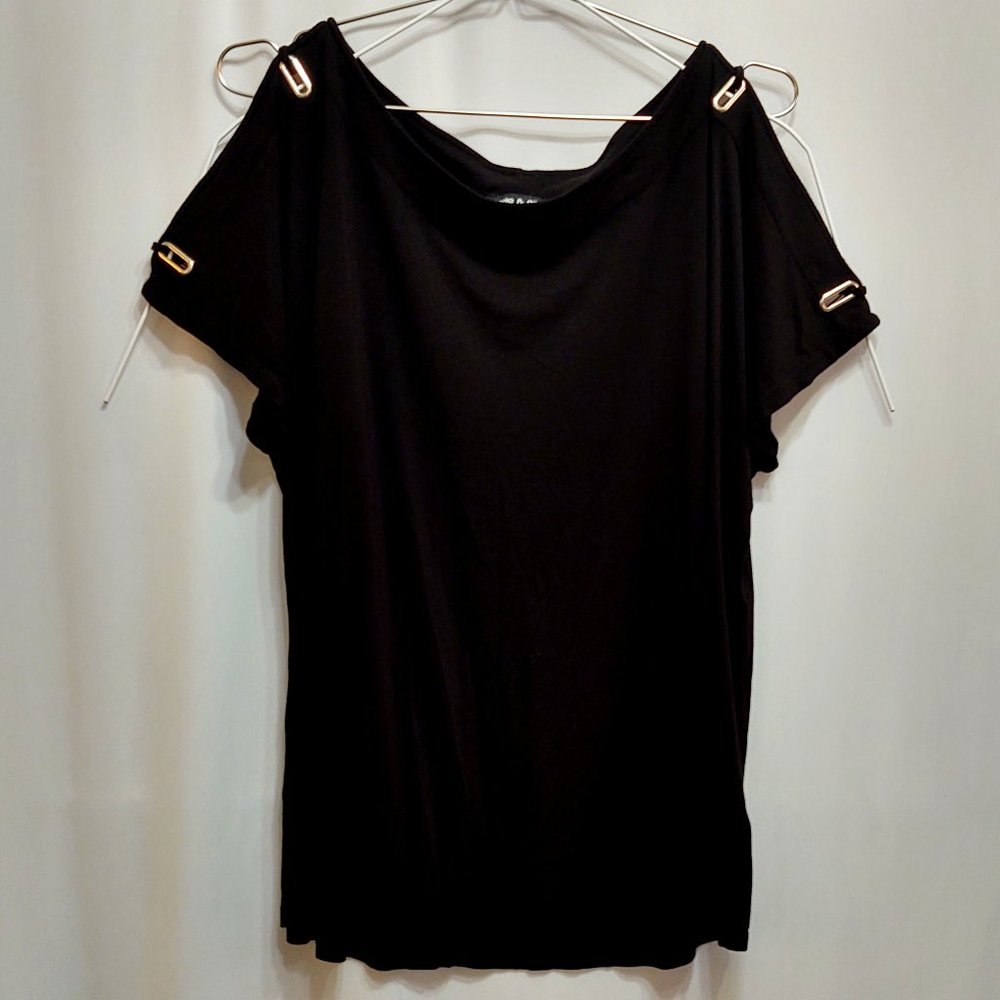 Cable & Gauge Cold Shoulder Top with Silver Detail